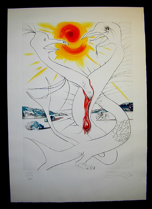 Salvador Dali - The Conquest of the Cosmos II - The caduceus of Mars fed by the  fireball of Jupiter