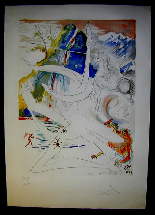 Salvador Dali - The Conquest of the Cosmos II - The Unicorn laser disintegrates the horns of the Cosmic rhinoceros