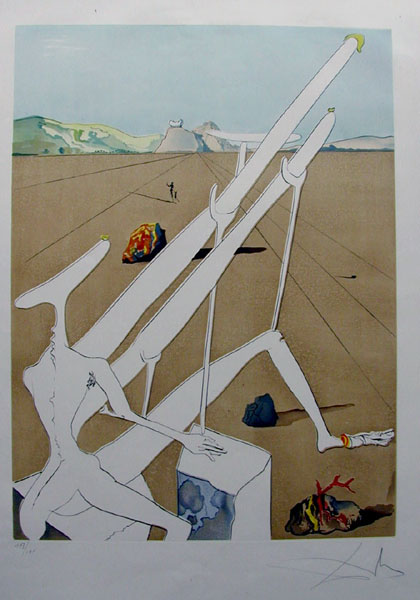 Salvador Dali - The Conquest of the Cosmos I - Martian Dali equipped with a double holoelectronic microscope