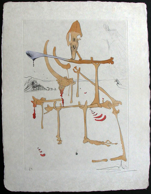 Salvador Dali - Visions de Quevedo, "Dalinian Fantasia" - Figure rouge avec portrait de Quevedo