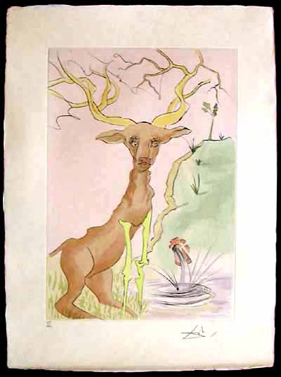 Salvador Dali - Le Bestiaire de La Fontaine - Le Cerf se Voyant dans L'eau